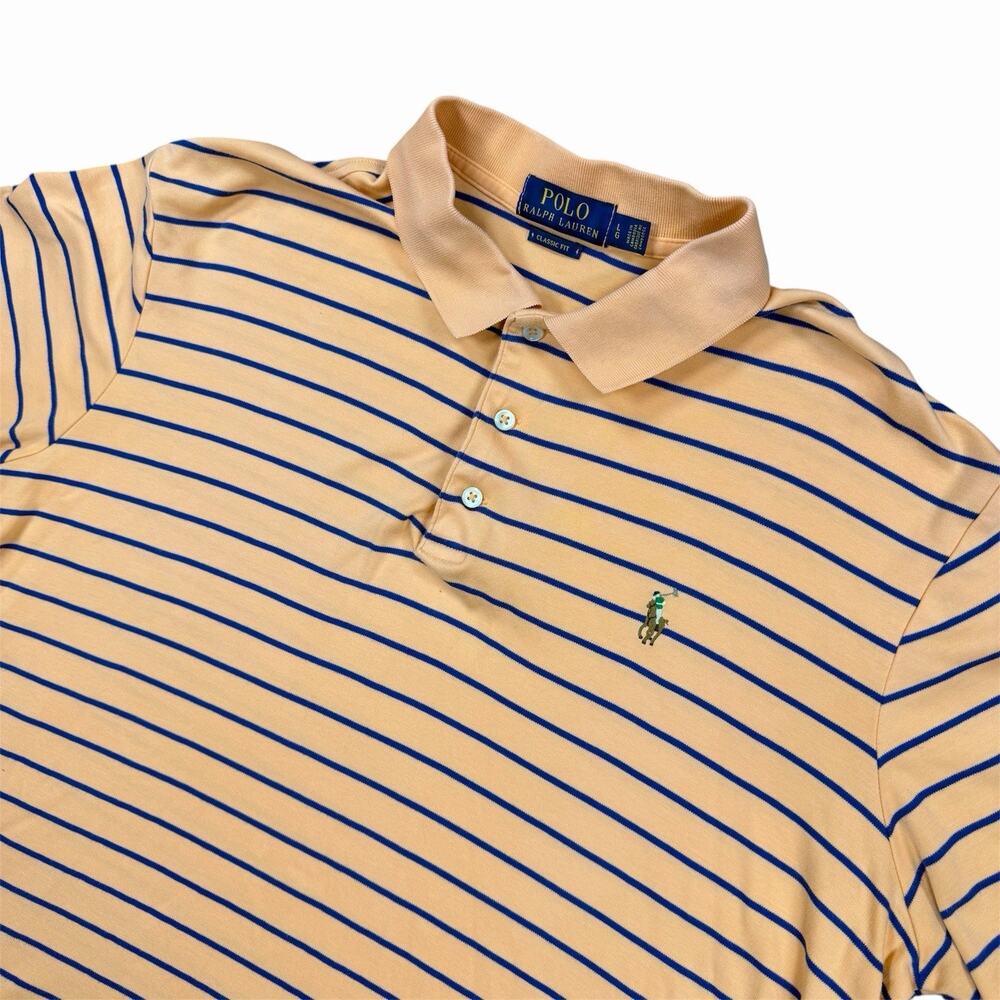 Polo Ralph Lauren ORANGE BlUE STRIPED Polo Shirt LARGE Classic Fit Soft Cotton